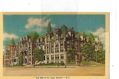 CITY HALL AT ST. LOUIS, MISSOURI, 1940'S LINEN POST CARD.