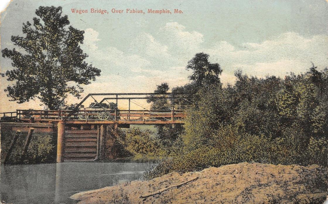 Memphis Missouri~Bridge Over Fabius River~Farmer & Horse Wagon~A Dandy Time~1910