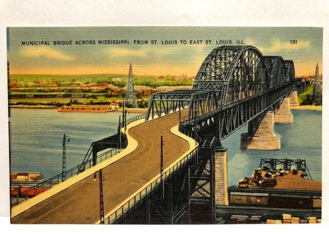 Municipal Bridge MIssissippi St Louis Missouri  East Postcard Monroe Co