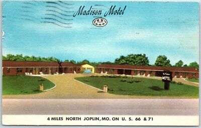 Webb City, Missouri ROUTE Highway 66 Postcard MADISON MOTEL Roadside 1954 Cancel