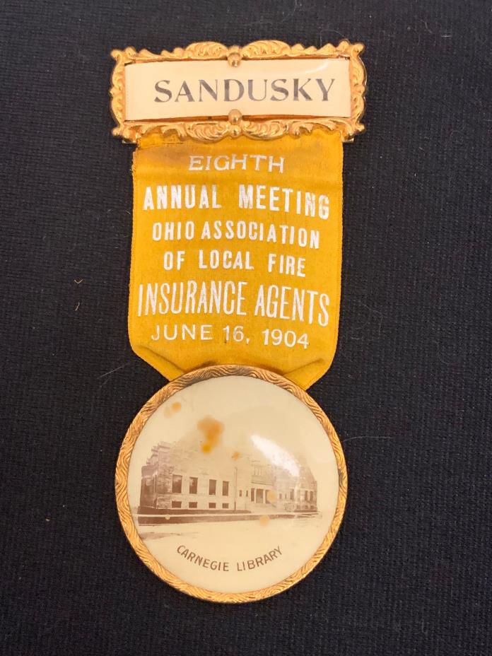 Sandusky -1904 Convention Ribbon Badge with Carnegie Library