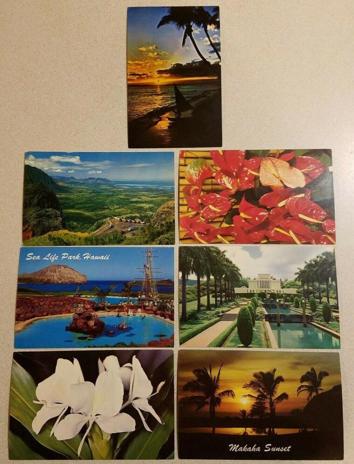 Vtg 7 HAWAII POSTCARDS Ginger Blossoms MAKAHA Mormon Temple NUUANU PALI & More