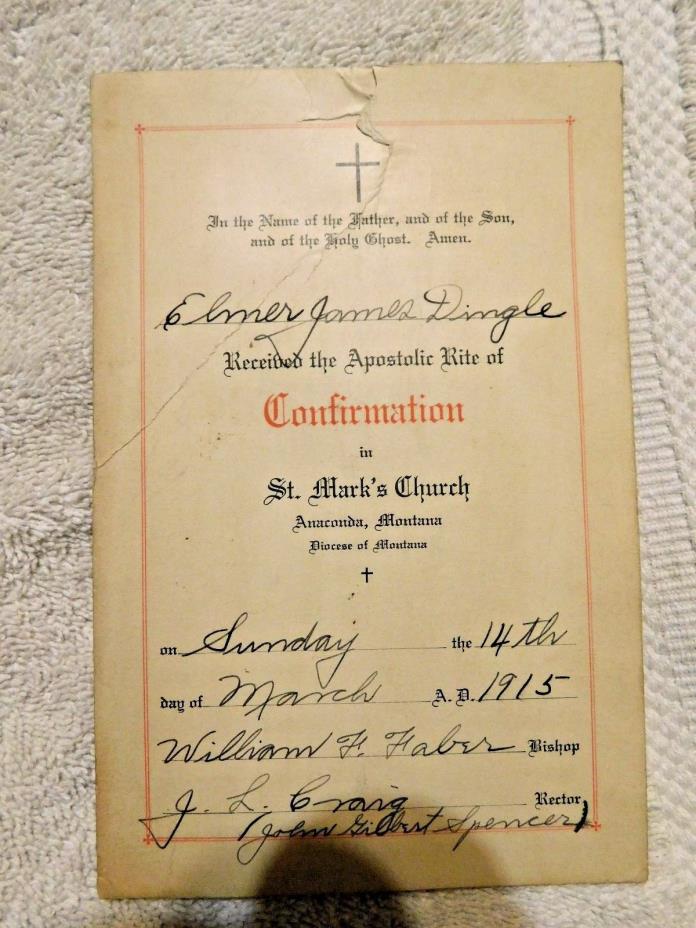 1915 Confirmation in St. Mark's Church Anaconda, Montana. Diocese of Montana