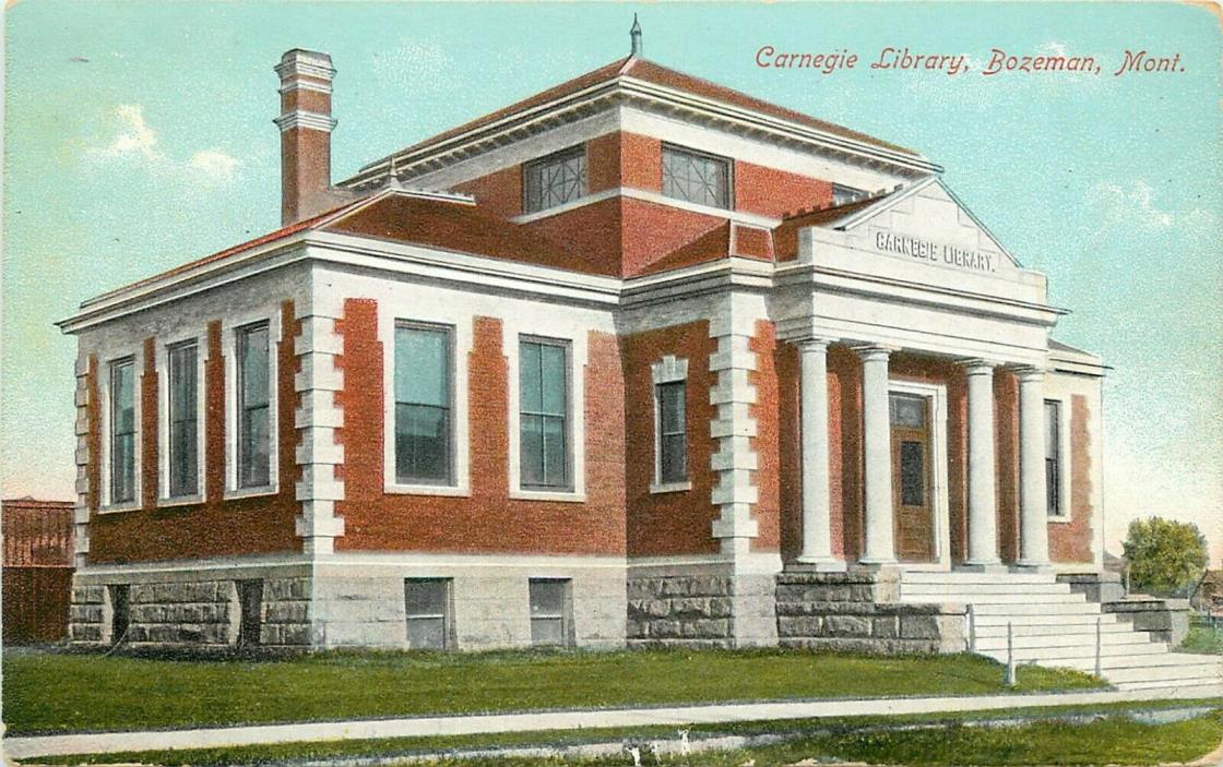 Vintage Postcard Carnegie Library Bozeman MT, DPO 1: 1910 Yellowstone MT