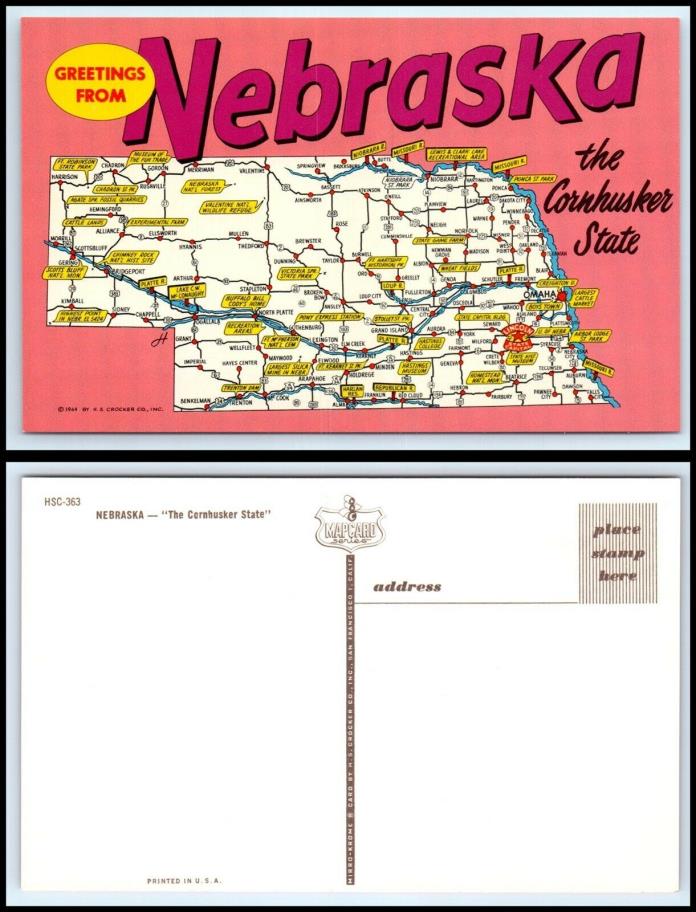 Greetings From NEBRASKA Postcard - Tourist Map, The Cornhusker State C5