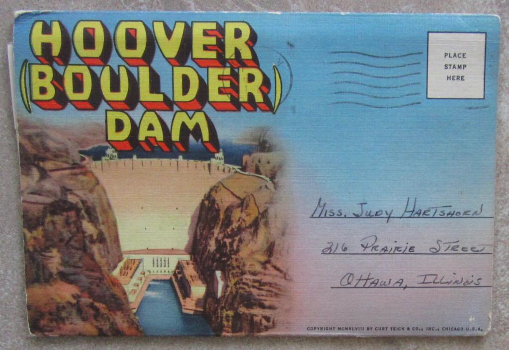 Vintage 1940's Fold Out Postcard, Hoover (Boulder) Dam, Boulder City, Nevada