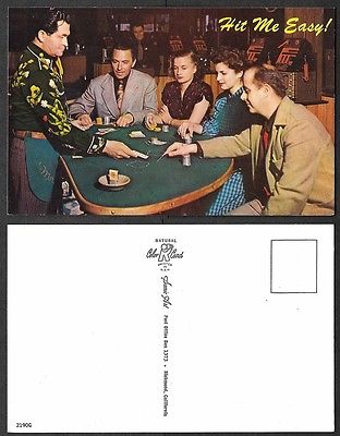 Old Casino Postcard - Playing Cards - Blackjack