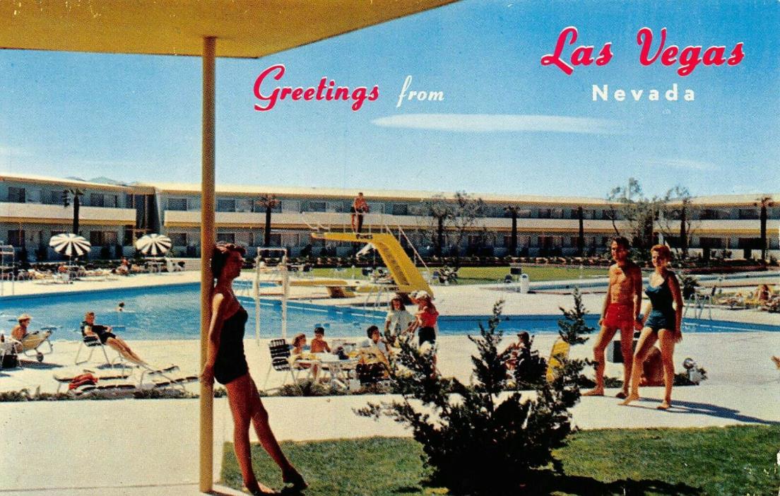 Greeting From Dunes Hotel Swimming Pool Scene Las Vegas,NV Vtg 1950's Postcard