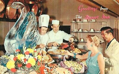 Vintage Postcard Of HUGE Buffet In Las Vegas Nevada Years Ago