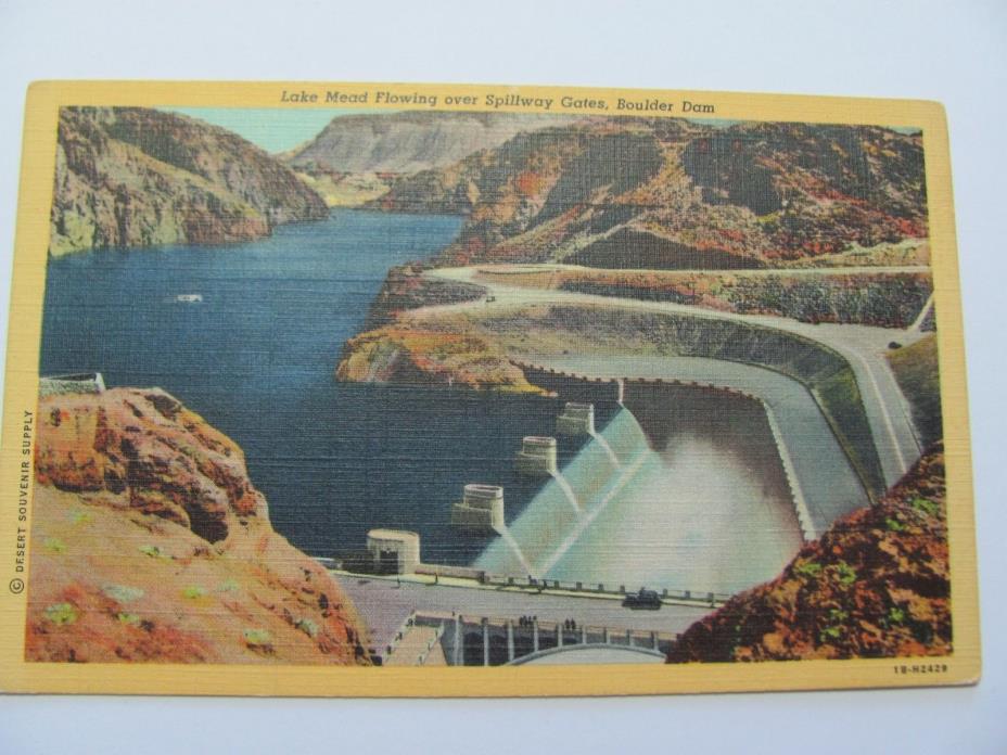 Lake Mead Flowing Over Spillway Gates, Boulder Dam Vintage Postcard