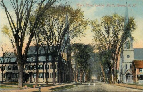 Keene New Hampshire~Churches on Either Side of Court Street c1910