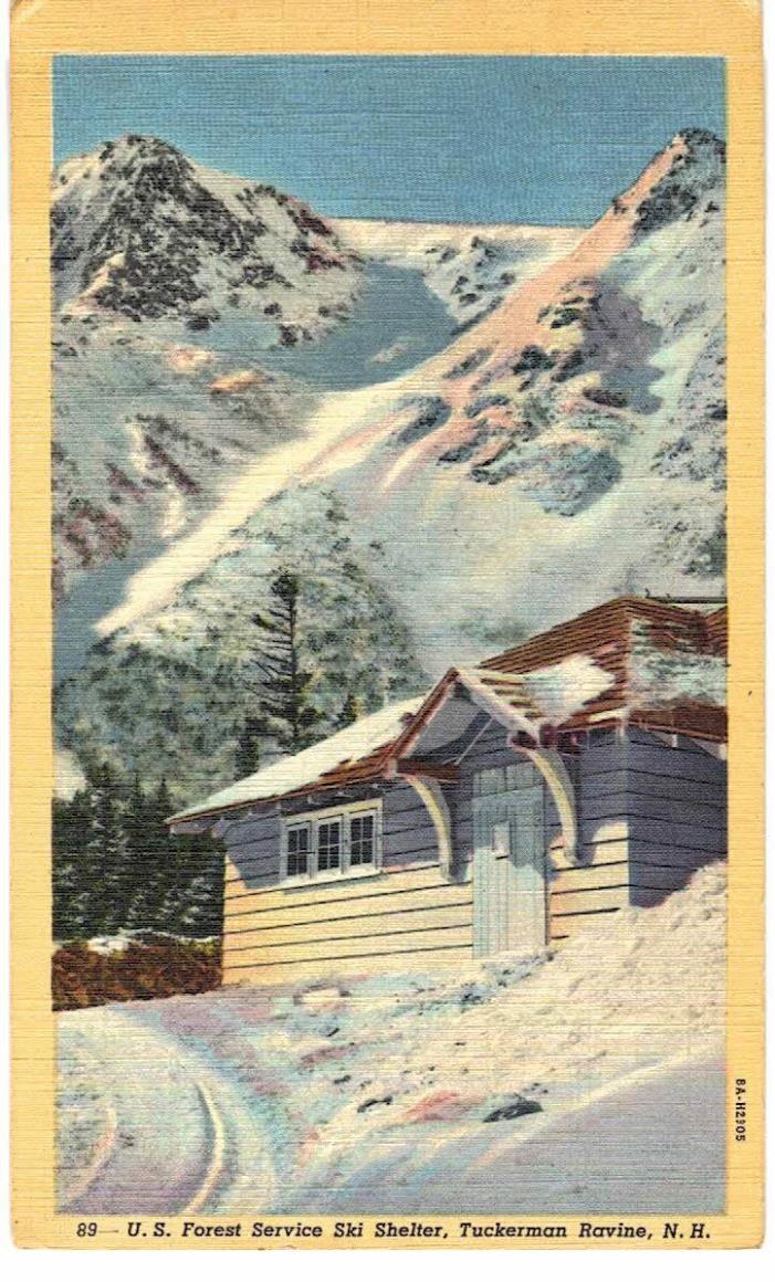 LINEN POSTCARD FOREST SERVICE SKI SHELTER TUCKERMAN RAVINE NEW HAMPSHIRE NH 1947