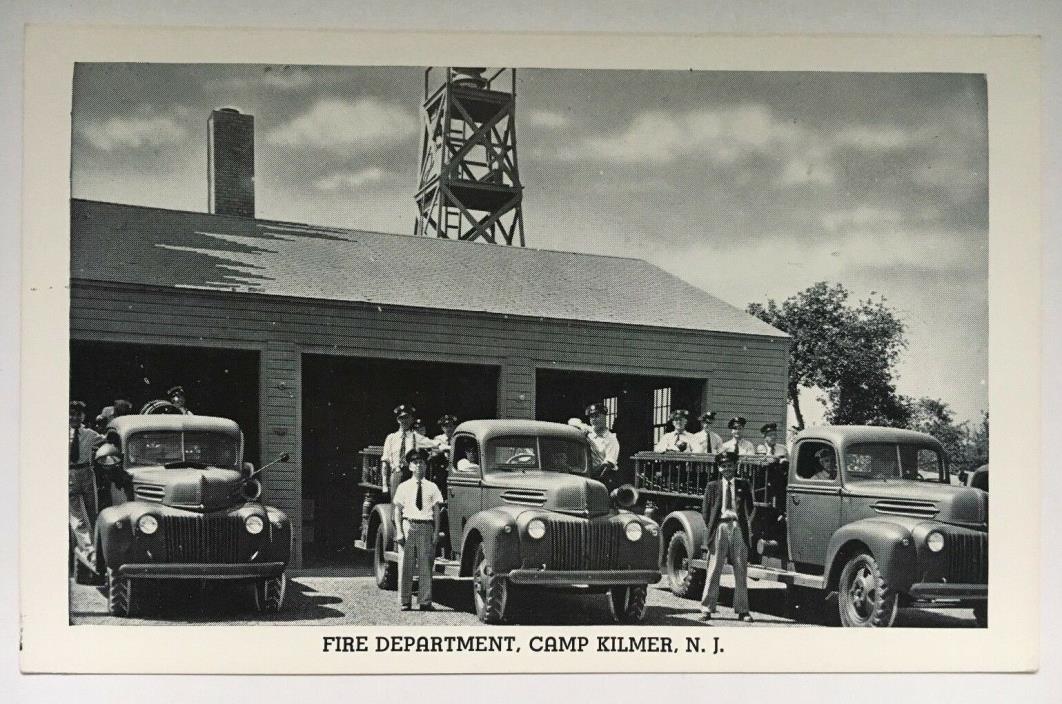 NJ Vintage Postcard Camp Kilmer Vintage Fire Department Station firefighters