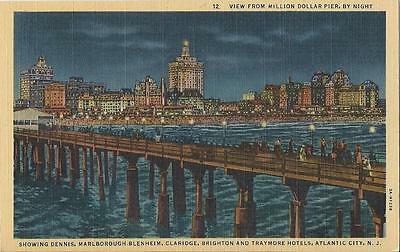 Postcard New Jersey Atlantic City Million Dollar Pier at Night 1940s Linen MINT