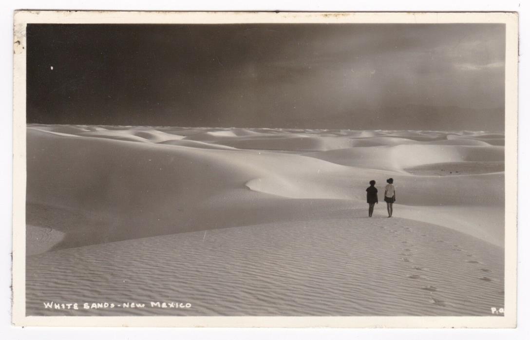 Postcard Real Photo RPPC Women Walking in Dunes White Sands New Mexico Beautiful