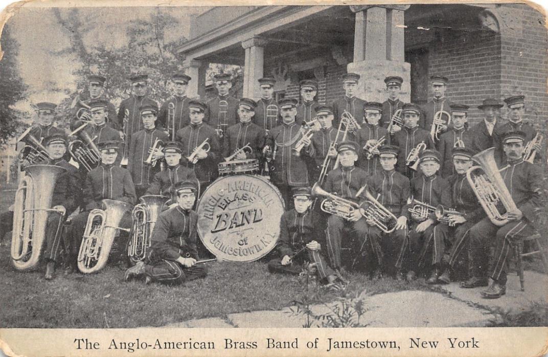 Jamestown New York~Anglo-American Brass Band~Group Photo~1905 B&W Postcard