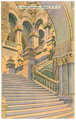 Albany New York Vintage Linen Postcard The Grand Staircase