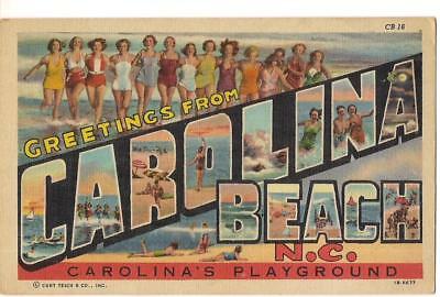 Greetings From CAROLINA BEACH NC Big Letters Playground Swimsuit Beauty Postcard