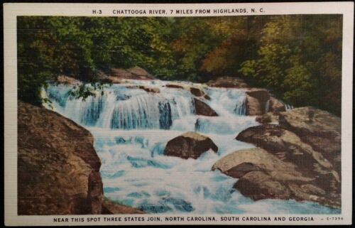 Highlands NC Postcard Early 1900s Chattooga River Rapids Waterfall