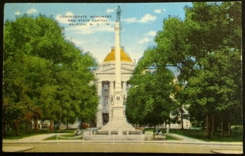 Raliegh NC Postcard 1952 Andrew Confederate Monument State Capitol