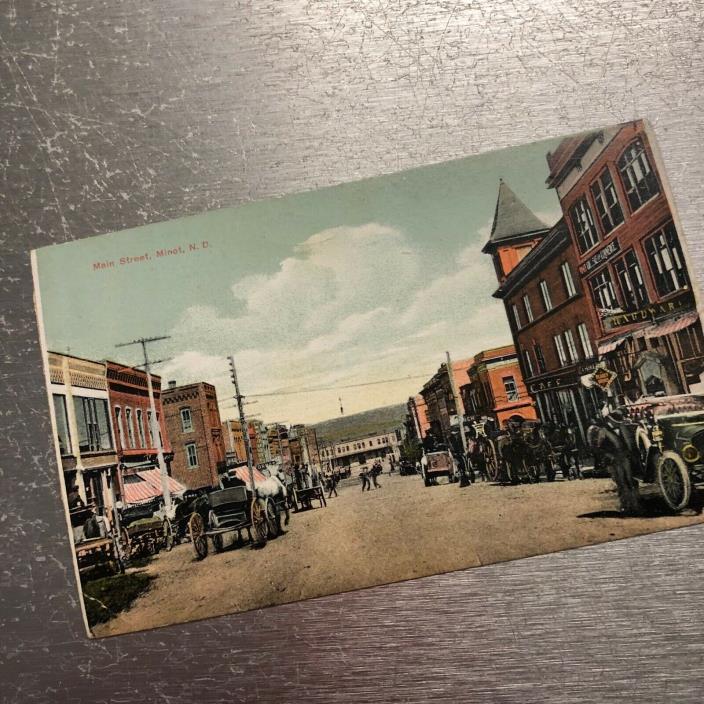 Minot ND Main St Postcard 1907-15 Antique  North Dakota