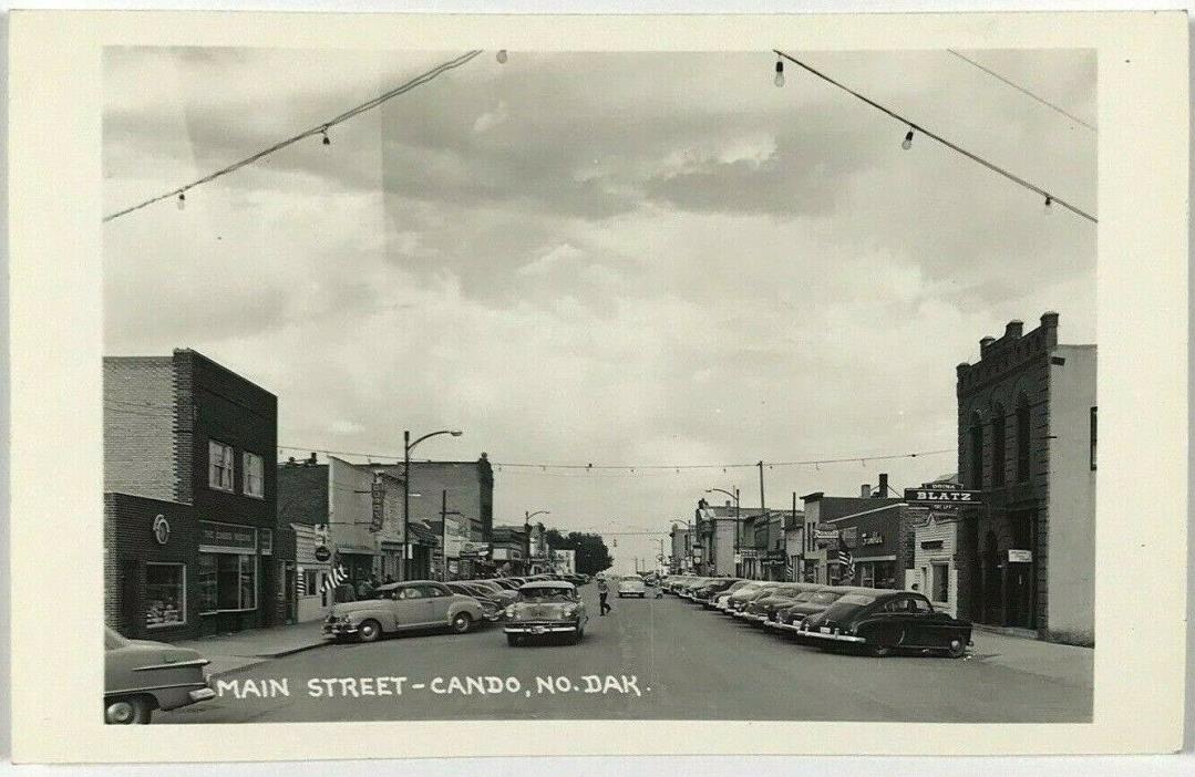 1930s 1940s RPPC Photo Postcard Main Street View Cando North Dakota ND Cars Bar