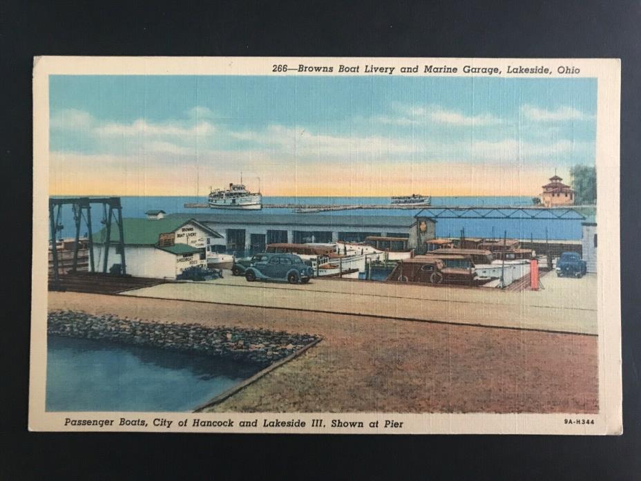 Browns Boat Livery and Marine Garage, Lakeside OH Vintage Postcard Unused