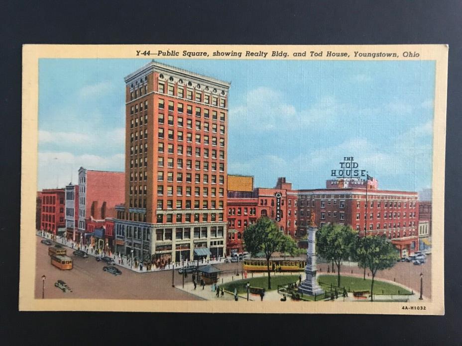 Public Square, Realty Bldg, Tod House, Youngstown OH Vintage Postcard Unposted