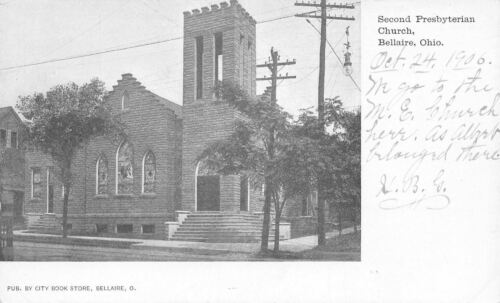Bellaire Ohio~Second Presbyterian Church~We Go Methodist~B&W 1906 Postcard