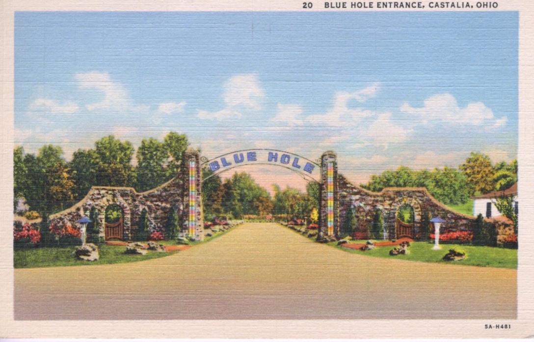 Castalia Ohio OH Castalia Blue Hole Spring Entrance Vintage Linen Postcard D26