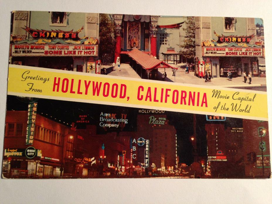 TWO COLLECTABLE-VINTAGE POST CARDS FROM HOLLYWOOD, CALIFORNIA- AROUND 1959-1963