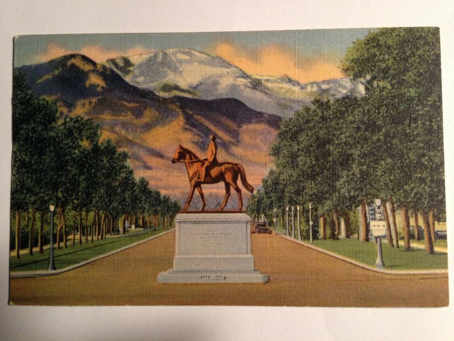 COLLECTABLE-VINTAGE POST CARD-MONUMENT TO GENERAL WM. J. PALMER FOUNDER OF PIKES
