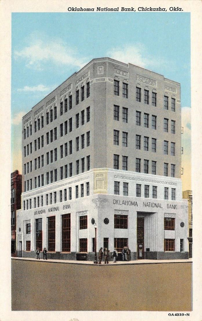 Chickasha OK~Oklahoma National Bank~Art Deco Architecture~1930 Linen Postcard