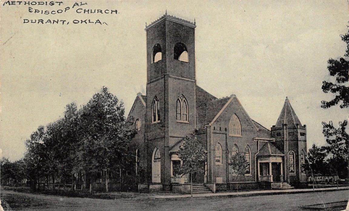 Durant Oklahoma~Methodist Episcopal ME Church~1913 B&W Postcard