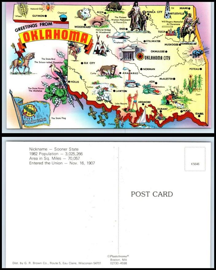 Greetings From OKLAHOMA Postcard - Tourist Map C5