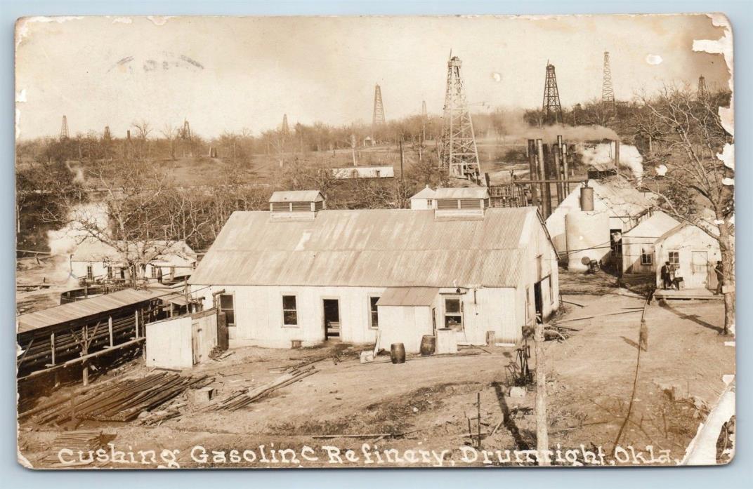 Postcard OK Drumright Cushing Gasoline Refinery 1915 RPPC Real Photo Derrick M11