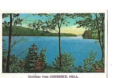 GREETINGS FROM COMMERCE, OKLAHOMA, 1940'S LINEN POST CARD