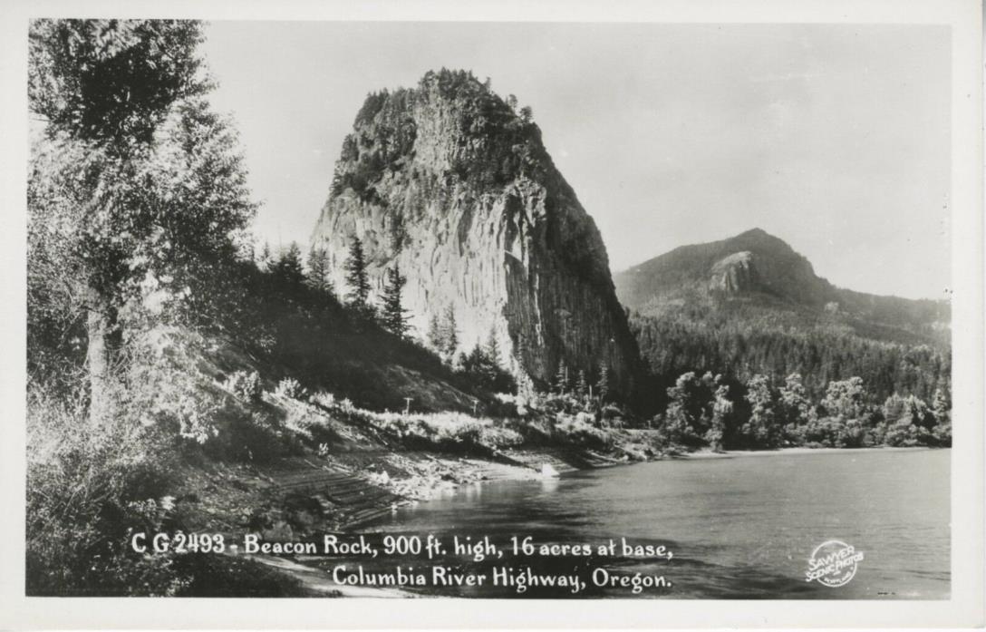 Beacon Rock ~ Columbia River Highway Oregon OR ~ Vintage RPPC Postcard