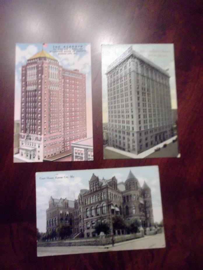 Three Antique collectible postcards from Kansas City, Mo