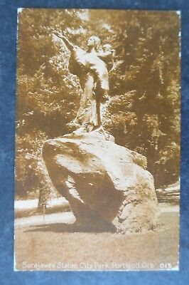 1911 Portland Oregon City Park Sacajawea Indian Statue Monument Postcard