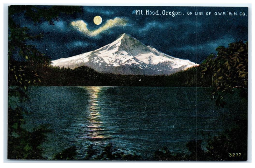 MT HOOD OREGON OR MOONLIGHT NIGHT UNPOSTED POSTCARD 7B
