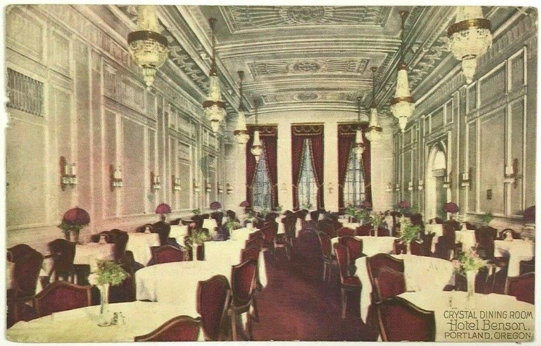 1900's 1910's Crystal Dining Room Inside Hotel Benson Portland Oregon Postcard