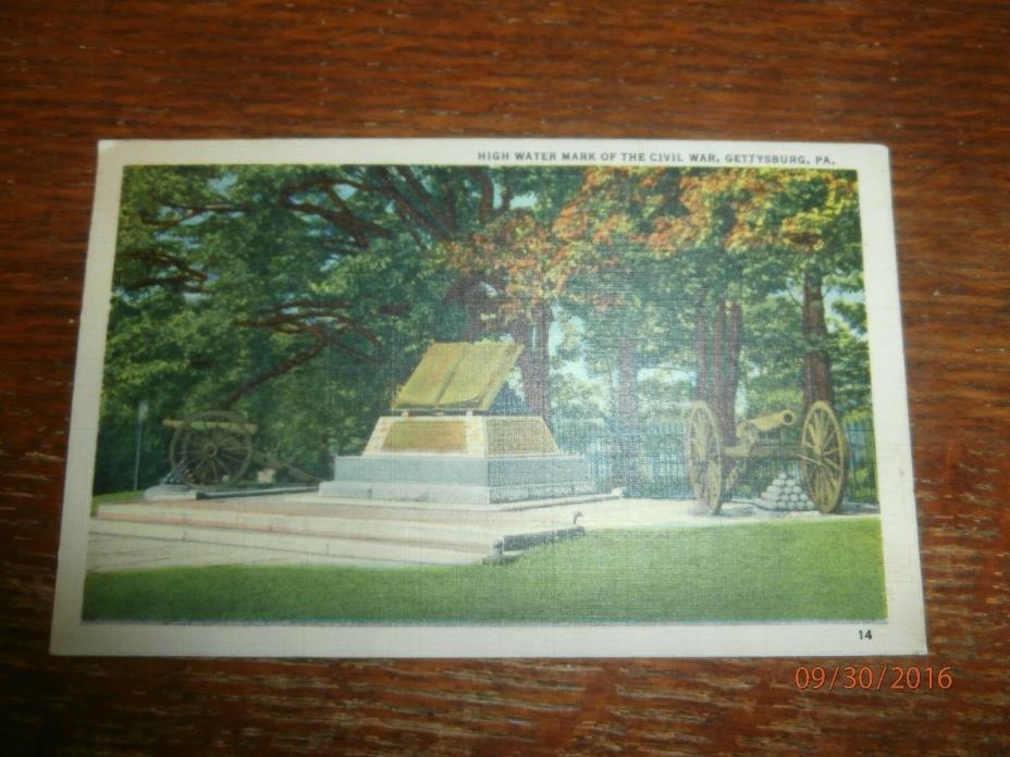 vintage postcard gettysburg pa high water mark of the civil war postmarked 1953