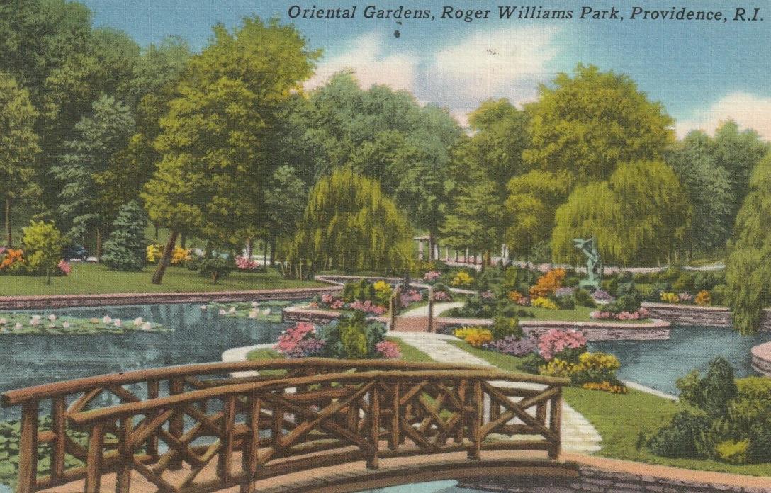 Oriental Gardens Roger Williams Park, Providence RI Postcard 1961