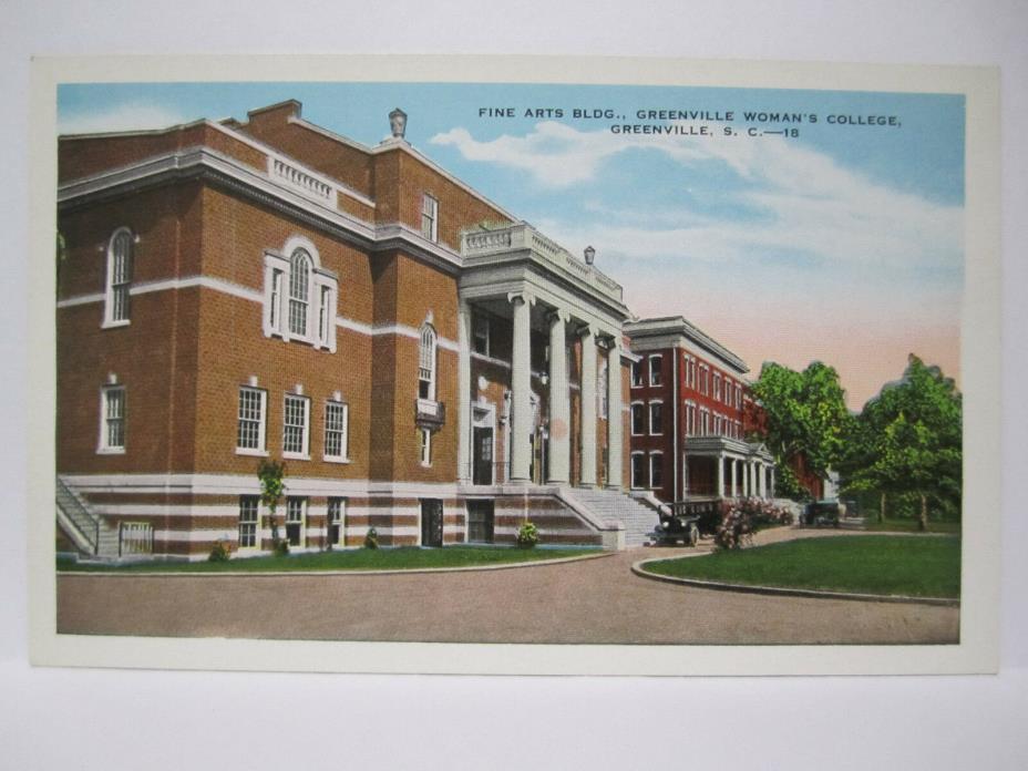 FINE ARTS BUILDING GREENVILLE WOMAN'S COLLEGE POSTCARD SC SOUTH CAROLINA 1920s