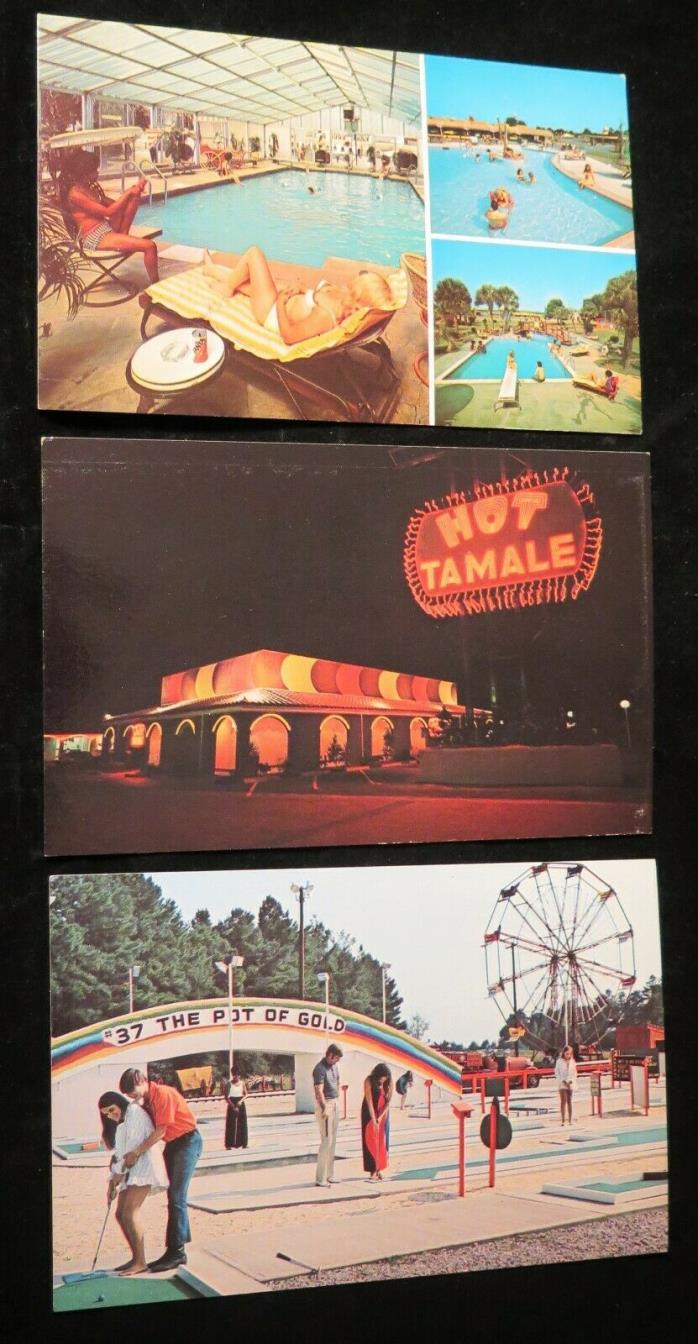 3 South of the Border Amigoland Pedros Hot Tamale Hotel Pool Hamer SC Postcards
