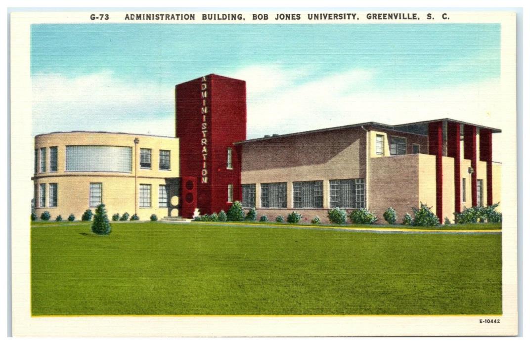ADMINISTRATION BUILDING BOB JONES UNIVERSITY GREENVILLE SC LINEN POSTCARD 7J