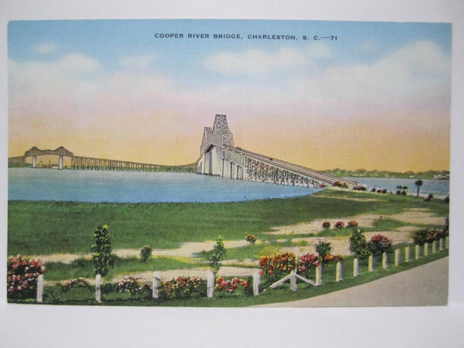 COOPER RIVER BRIDGE POSTCARD CHARLESTON SC SOUTH CAROLINA 1940s