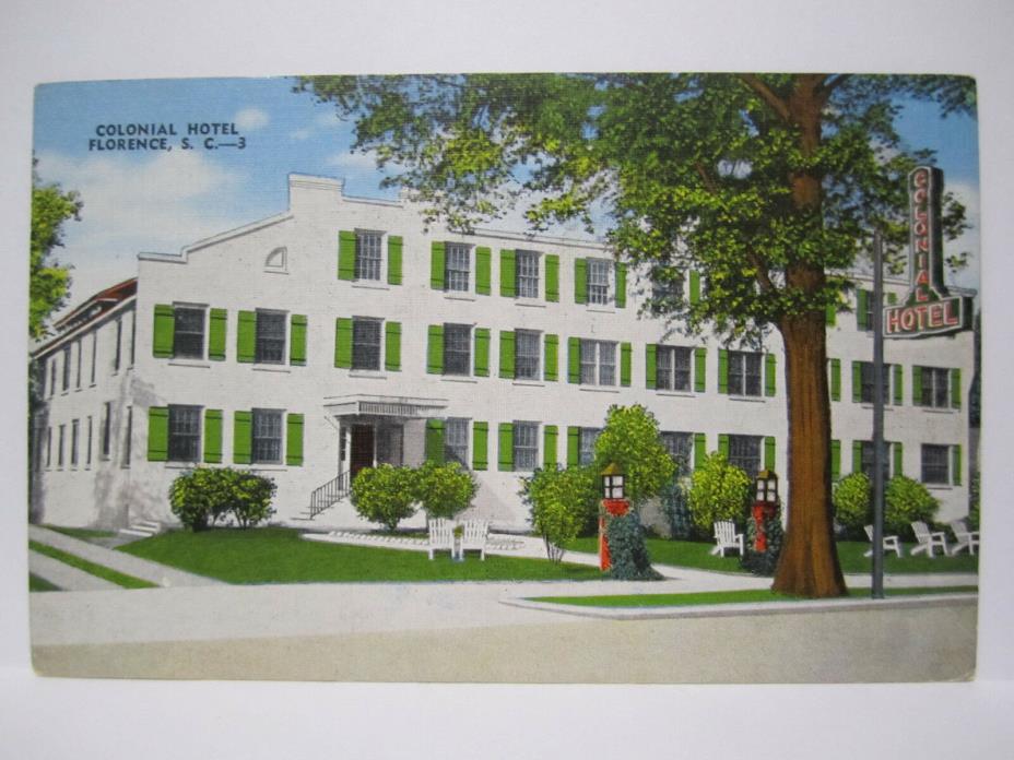 COLONIAL HOTEL MOTEL INN POSTCARD FLORENCE SC SOUTH CAROLINA 1950