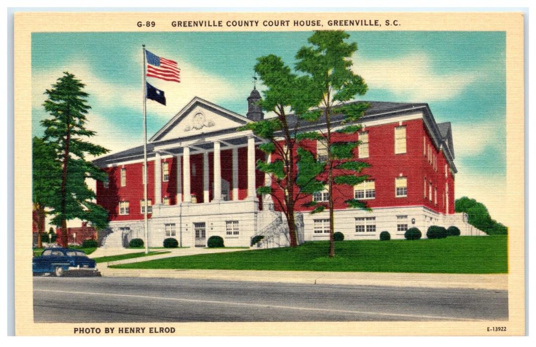 GREENVILLE COUNTY COURT HOUSE SC LINEN UNPOSTED POSTCARD 7I